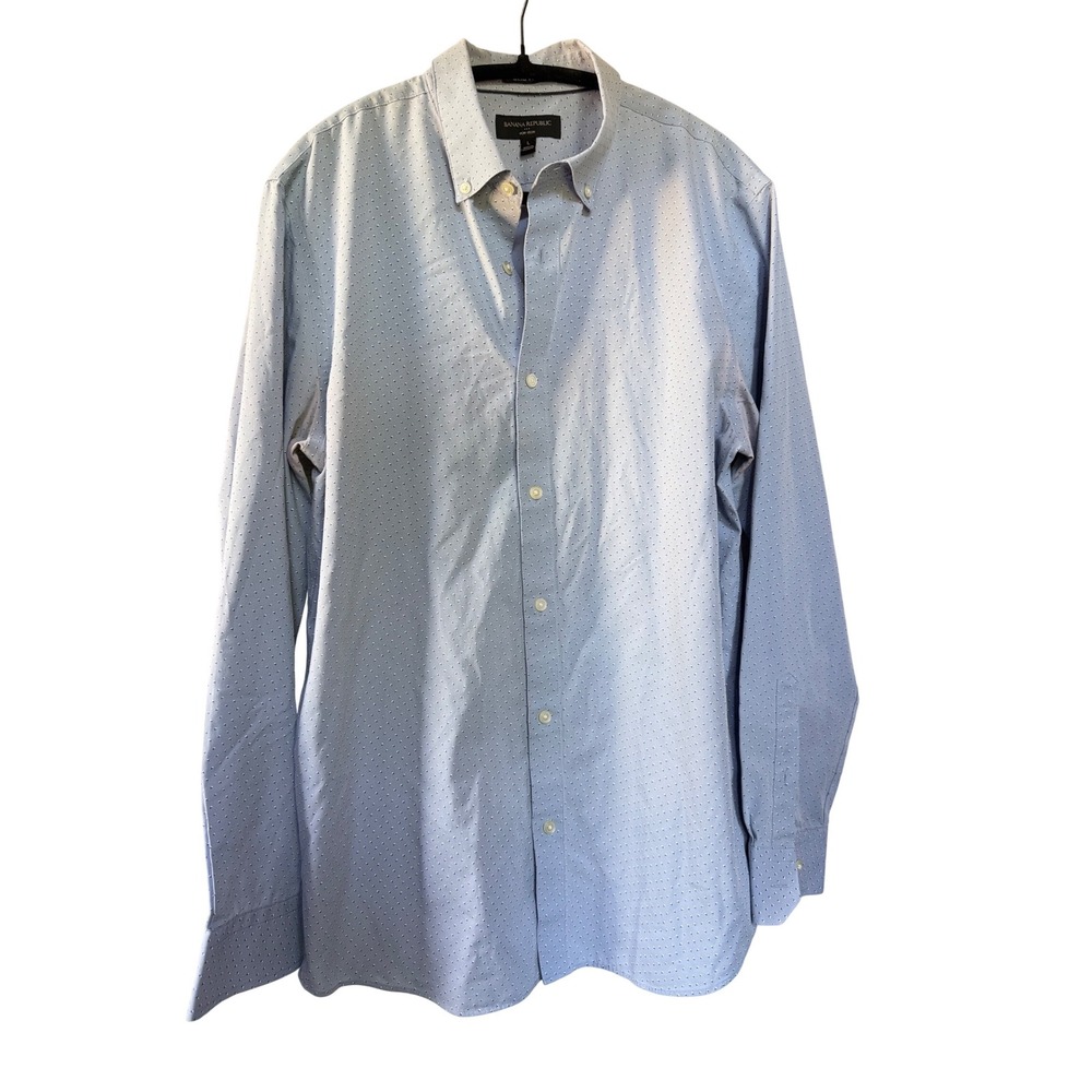 Banana Republic Mens Non-Iron Button Down Shirt Blue Geometric‎ Print Size L